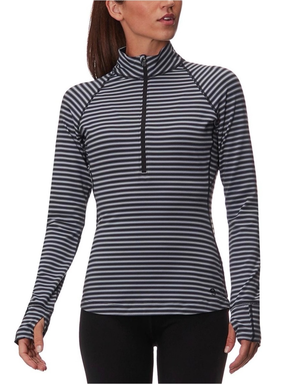 Mountain Hardwear Black & White Striped Quarter-Zip Pullover
